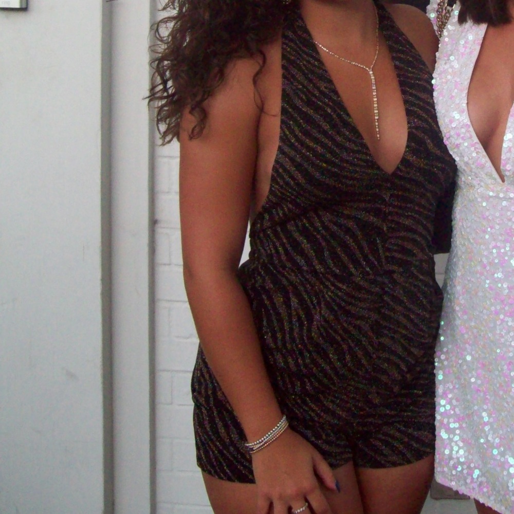 Zara Black and Gold Halter Romper